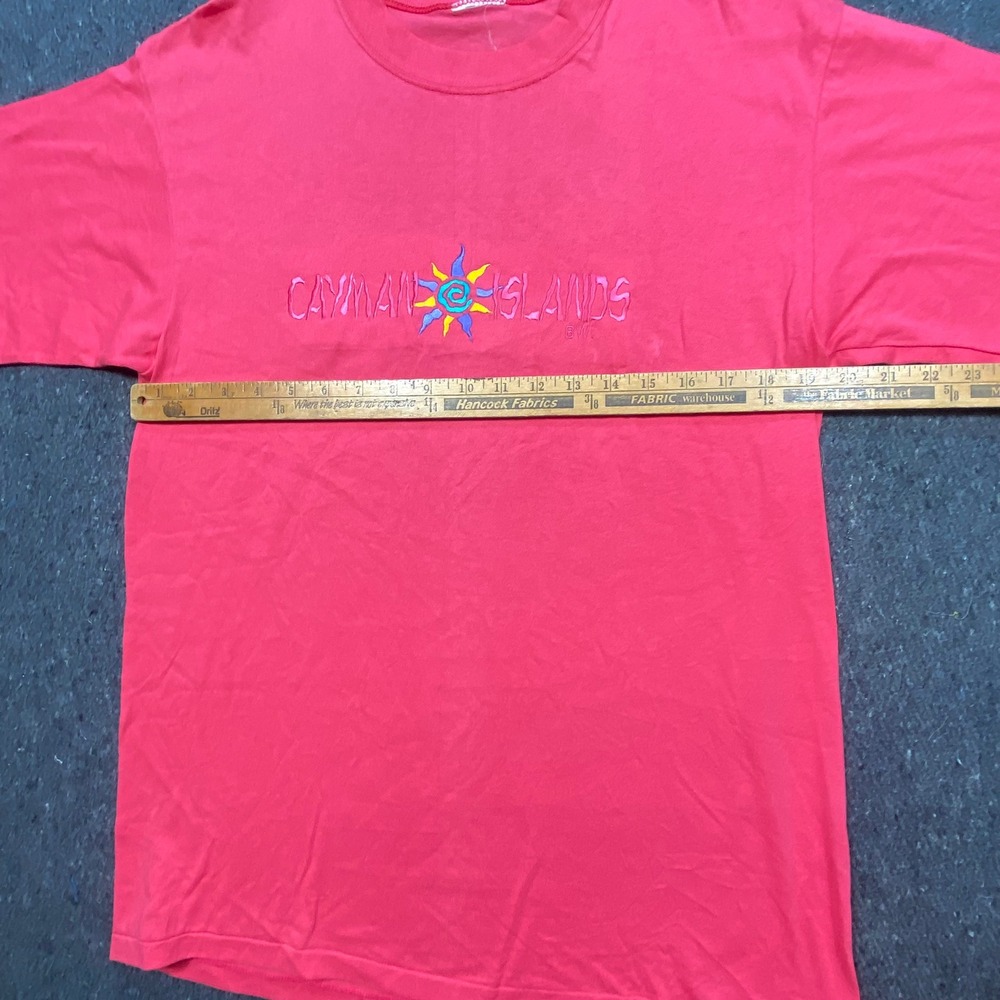 Cayman Islands T Shirt L Mens Red Pink Vintage 90s Single Stitch Embroidered Sun - Picture 7 of 8